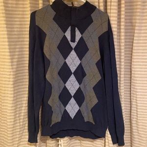Tasso Ella men’s zip argyle sweater size L 100% cotton